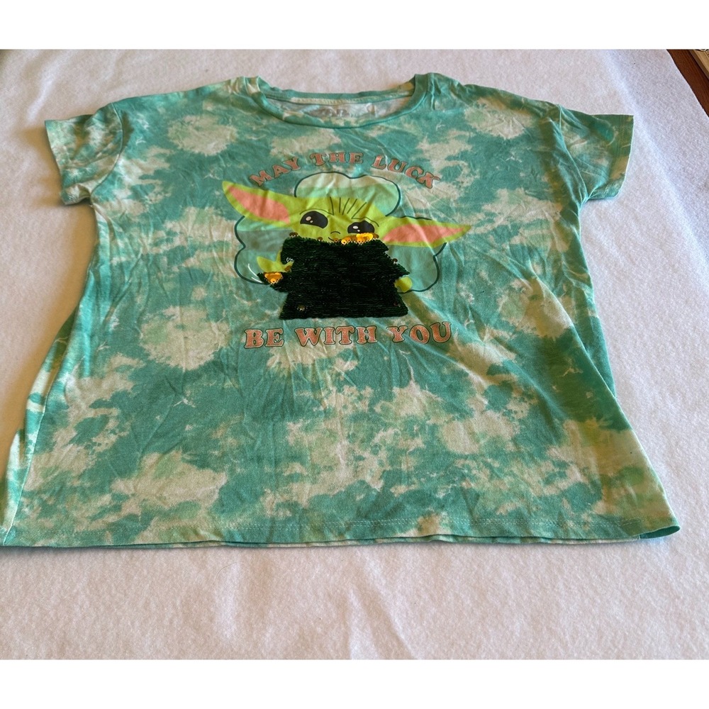 Star Wars Baby Yoda Grogu Tie Dye Sequin T Shirt Mens XL Green Graphic Cotton